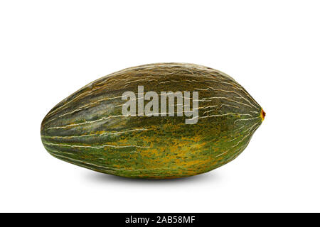 Delicious green tendral melon isolated on white background with copy space for text or images. Side view. Close-up shot. Stock Photo