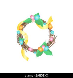 easter wreath of wicker with eggs vector Stock Vector