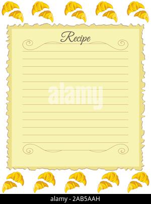 Paper for recipes. Form for recipes. Note paper with croissant ornament. Vintage paper Stock Vector