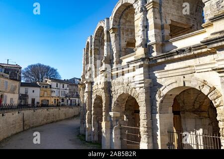 Roman Amphitheater in Arles, Provence Alpes Cote d'Azur in France, Europe Stock Photo