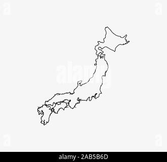 Japan, map on white background. Vector illustration. Outline. Stock Vector