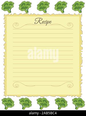 Paper for recipes. Form for recipes. Note paper with broccoli ornament. Vintage paper Stock Vector