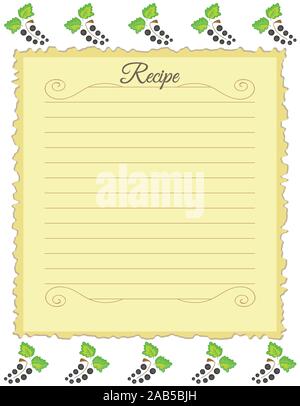 Paper for recipes. Form for recipes. Note paper with currant ornament. Vintage paper Stock Vector