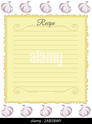 Paper for recipes. Form for recipes. Note paper with garlic ornament. Vintage paper Stock Vector