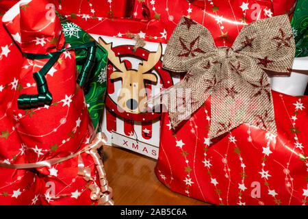 Wrapped gifts that are part of an advent calendar. Stock Photo