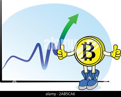Bitcoin chart with cartoon character Stock Vector