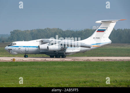 An Ilyushin IL-76MDK aircraft of the Russian Space Agency (Roscosmos) used for cosmonaut training at the Maks 2019 airshow. Stock Photo