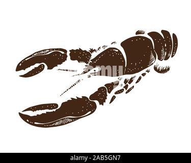 Lobster hand drawn vector illustration, seafood silhouette sketch isolated on white background Stock Vector
