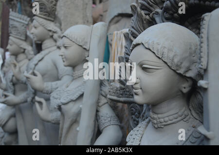 Clay idols of Goddess during Saraswati puja in Kolkata, India. February 2, 2014. Stock Photo