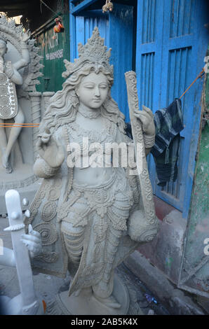 Clay idols of Goddess during Saraswati puja in Kolkata, India. February 2, 2014. Stock Photo