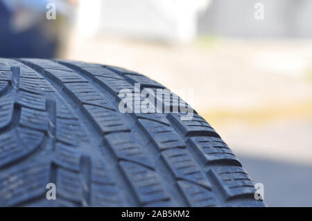 Car tires. Winter European tires for car. Wheel tread pattern. Stock Photo