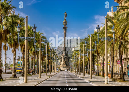 BARCELONA, SPAIN - AUGUST 24, 2019: Passeig de Colom, The Statue of Cristoforo Colombo in the background. Stock Photo