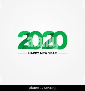 Happy New Year 2020 green logo text design on white background, vector, illustration, eps file Stock Vector