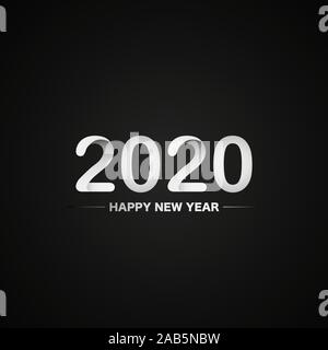 Happy New Year 2020 white logo text design on black background, vector, illustration, eps file Stock Vector