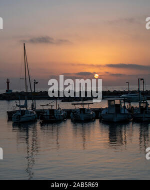 Cala Bona Marina Sunrise on a calm and warm clear morning Stock Photo