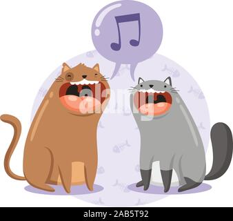 two cats singing together Stock Vector