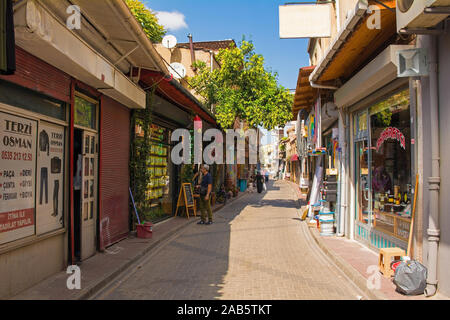 Istanbul, Turkey - September 7th 2019. A small shopping street in the Balat district of Istanbul Stock Photo