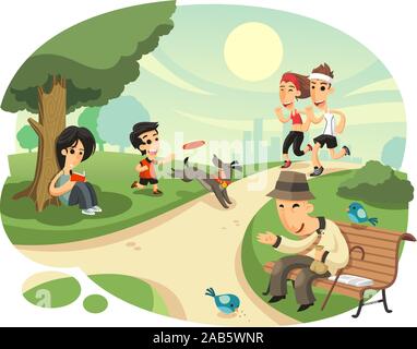 people relaxing in the park Stock Vector