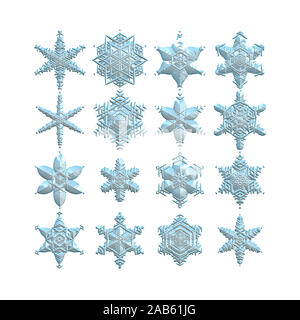 Illustration set of different snowflakes isolated on white background ...