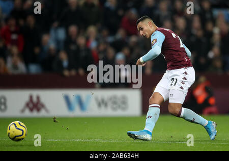 Aston Villa's Anwar El Ghazi scores but is deemed offside during the Premier League match at Villa Park, Birmingham. Stock Photo