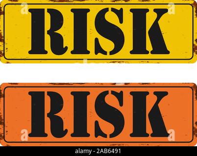 text risk rusty metal warning sign on a white background Stock Vector