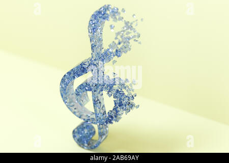 Blue music notes with yellow background, 3d rendering. Computer digital drawing. Stock Photo