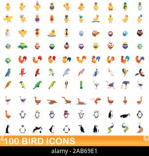 100 bird icons set. Cartoon illustration of 100 bird icons vector set isolated on white background Stock Vector