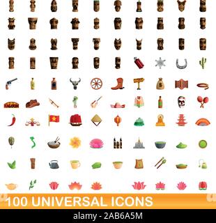 100 universal icons set. Cartoon illustration of 100 universal icons vector set isolated on white background Stock Vector