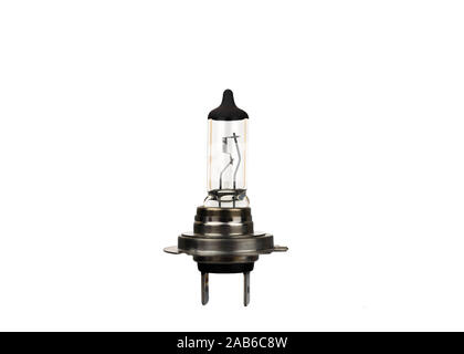 Automotive halogen headlight bulb closeup isolated on white Stock Photo