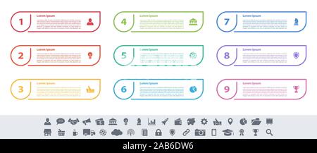 Infographic design business concept vector illustration with 9 steps or options or processes represent work flow or diagram or web button banner Stock Vector