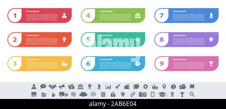 Infographic design business concept vector illustration with 9 steps or options or processes represent work flow or diagram or web button banner Stock Vector