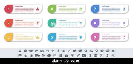 Infographic design business concept vector illustration with 9 steps or options or processes represent work flow or diagram or web button banner Stock Vector