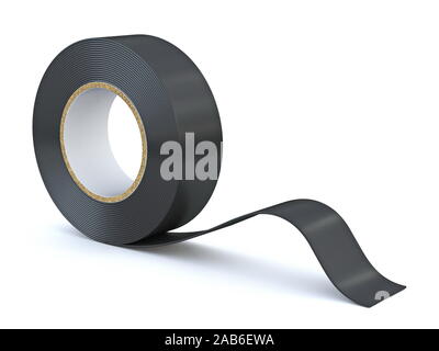 Black insulating tape 3D render illustration isolated on white background Stock Photo