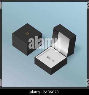 Black jewelry gift boxes on blue background, mock up template ready for your design and advertisements Stock Vector