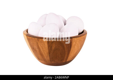 Bowl of fresh eggs isolated on white background. Cut out. Stock Photo