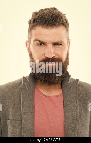 Dude fashion is pretty formulaic. Trendy hipster with mustache and long  beard wearing fashion jacket and casual jeans. Bearded man in hipster  fashion style. Man of fashion Stock Photo - Alamy
