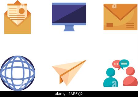 bundle of communication set icons Stock Vector