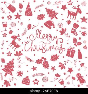 Christmas doodle element icon background. set of cute flat illustation christmas icon, christmas decorations, seamless Patterns for printable greeting Stock Vector