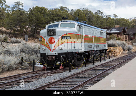 Grand Canyon Railway locomotive engine 6776 on display at The Grand Canyon National Park in northern Arizona Stock Photo