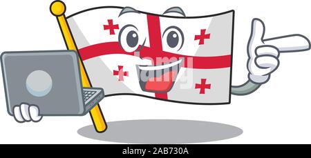 Happy smiling flag georgia cartoon character working with laptop Stock Vector