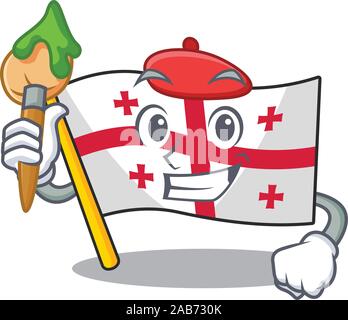 Cheerful flag georgia Artist cartoon character with brush Stock Vector