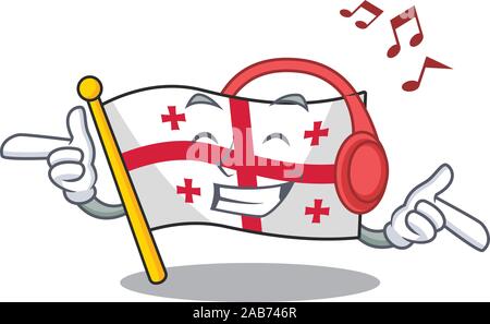 Listening music flag georgia mascot cartoon character design Stock Vector