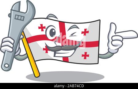 Professional Mechanic flag georgia mascot cartoon character style Stock Vector