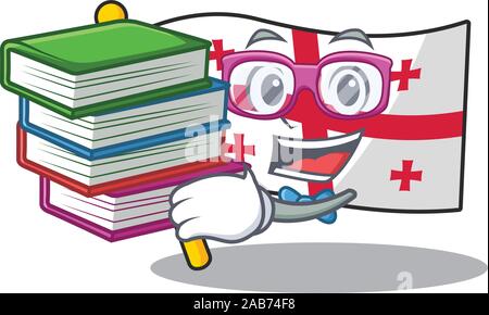 Student with book flag georgia mascot cartoon character style Stock Vector