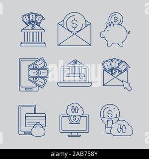 bundle of fintech set icons Stock Vector