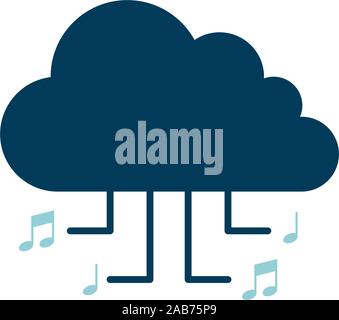 music note in cloud detailed style icon vector illustration design Stock Vector
