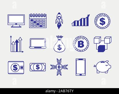 bundle of fintech set icons Stock Vector
