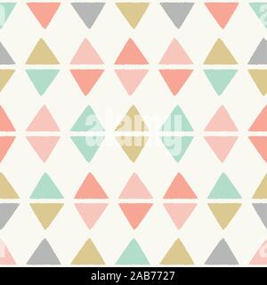 Textured triangles in a geometric diamond seamless vector pattern. A sweet repeat design background ideal for children and baby projects. Stock Vector