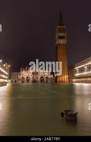 Flooding, Acqua Alta, on St. Mark´s Square, Venice, on November 12, 2019 Stock Photo