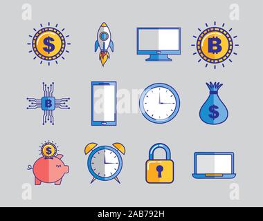 bundle of fintech set icons Stock Vector